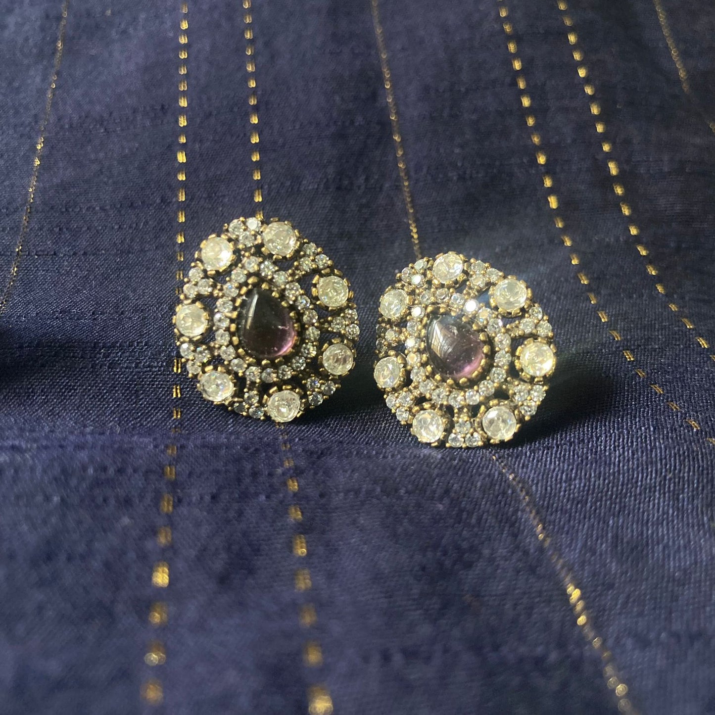 Partywear Premium Antique Finish CZ Stone Big Stud Earrings - 1 Pair
