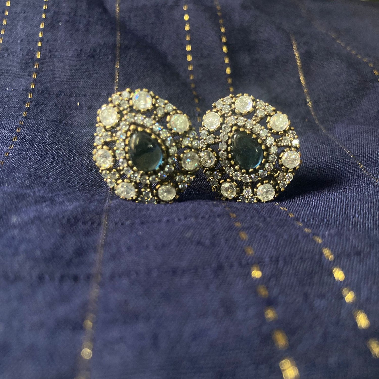 Partywear Premium Antique Finish CZ Stone Big Stud Earrings - 1 Pair