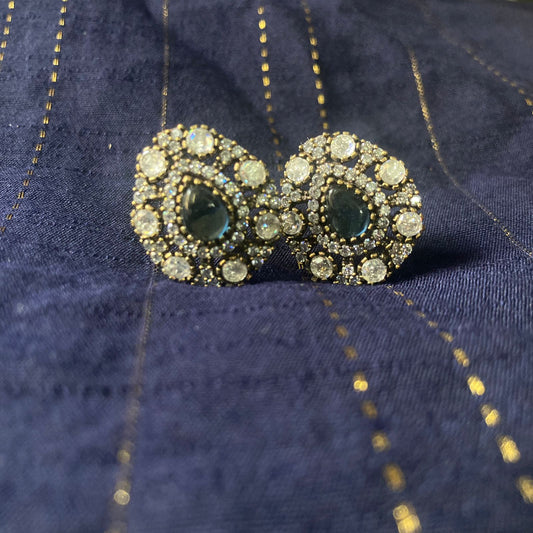 Partywear Premium Antique Finish CZ Stone Big Stud Earrings - 1 Pair