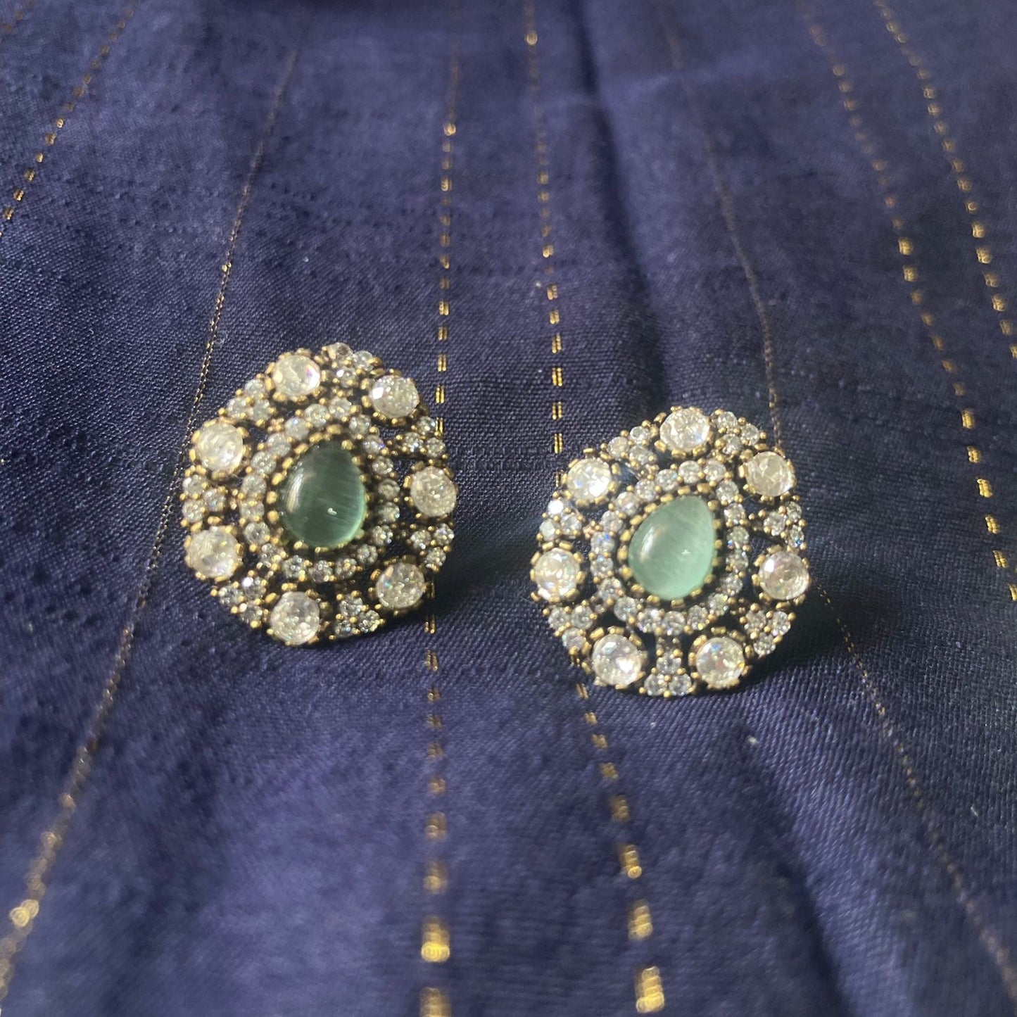 Partywear Premium Antique Finish CZ Stone Big Stud Earrings - 1 Pair