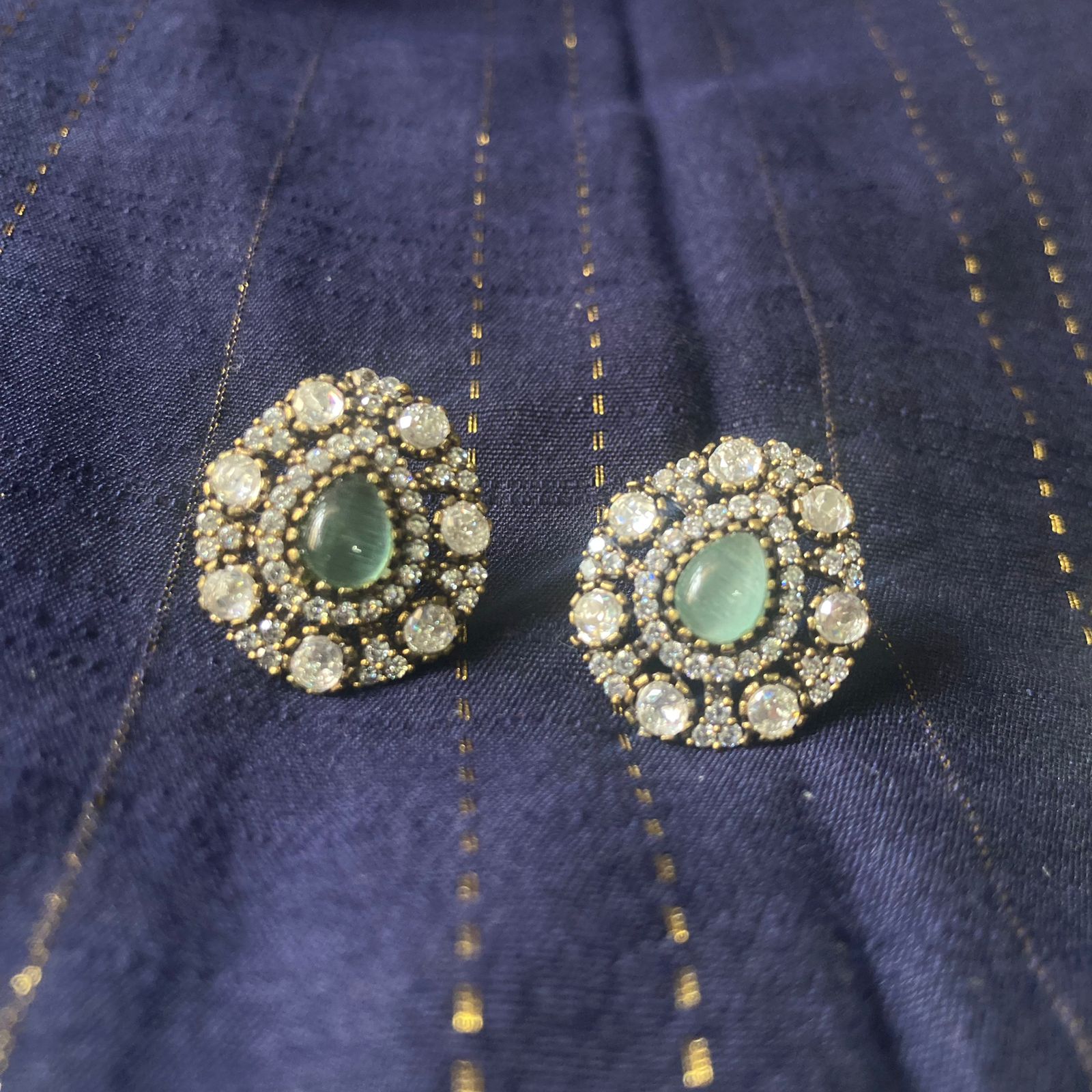 Partywear Premium Antique Finish CZ Stone Big Stud Earrings - 1 Pair