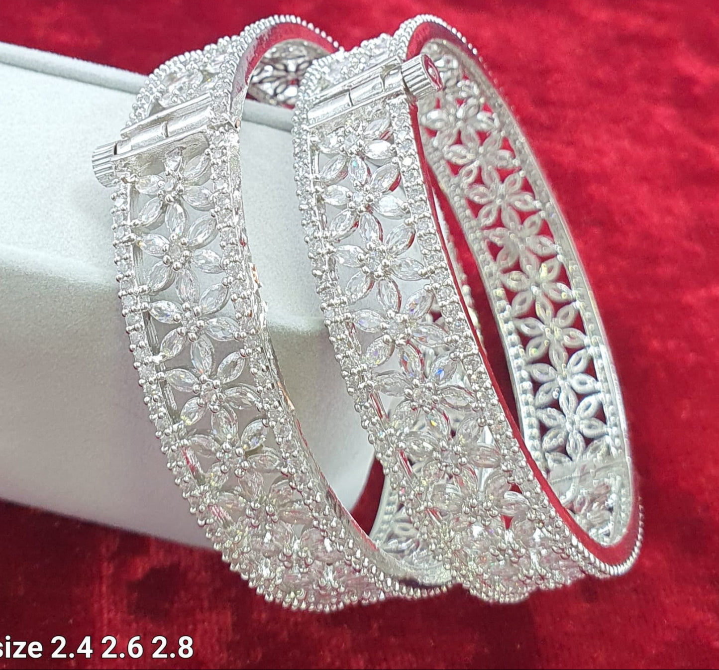 Premium AD Stone Floral Design Bridal Openable Kada Bangles - Set Of 2