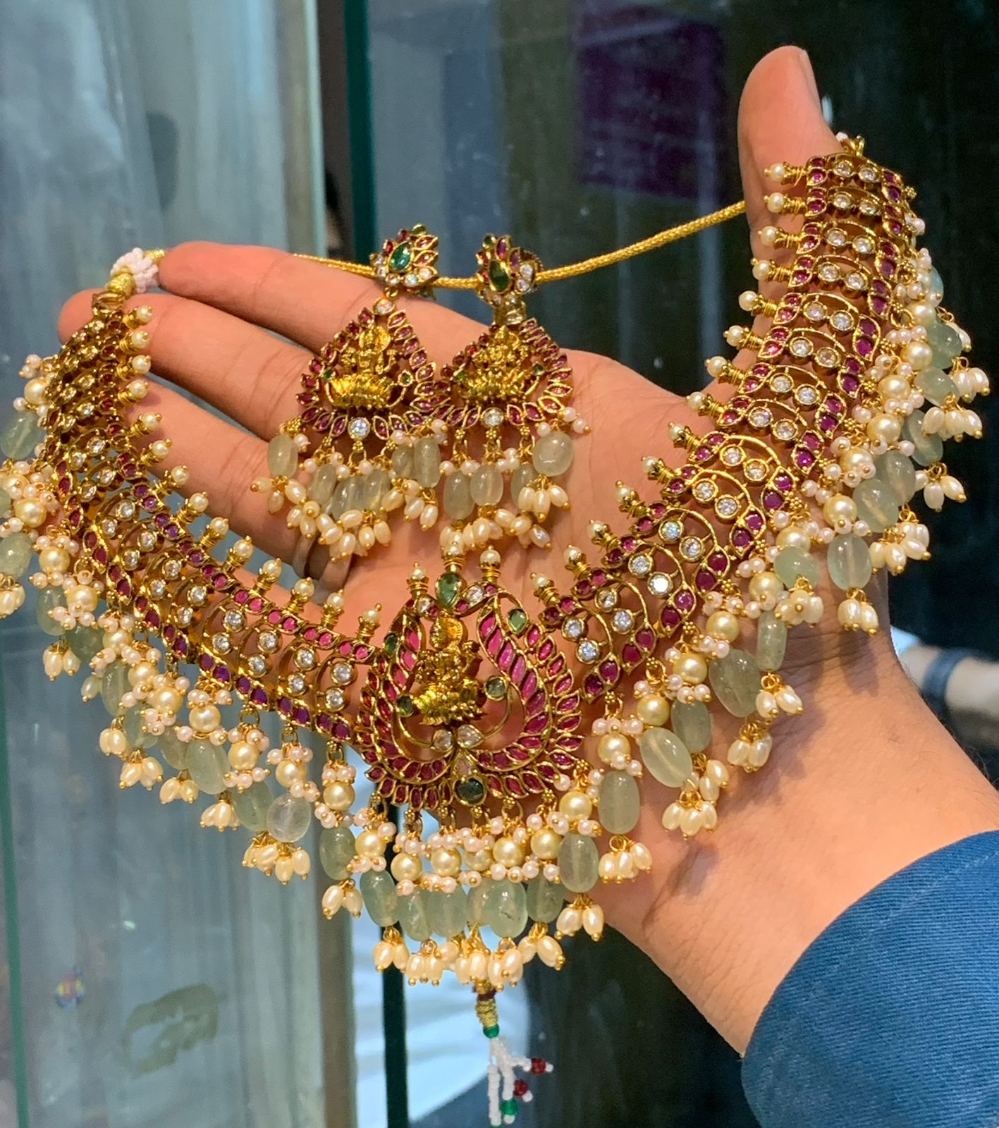 Premium Antique Finish Lakshmi Motif Bridal Choker Set With Earrings - 1 Piece