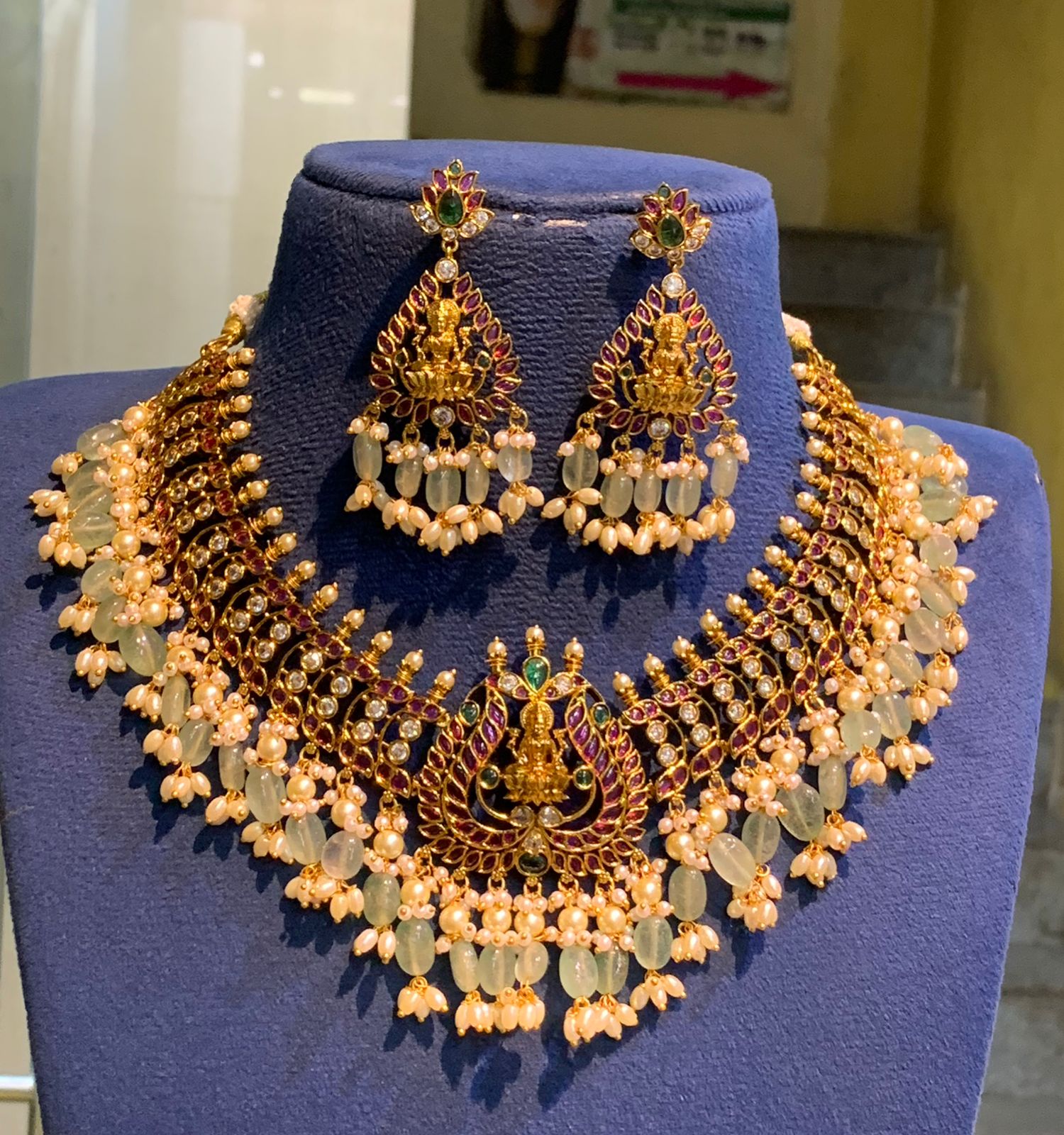 Premium Antique Finish Lakshmi Motif Bridal Choker Set With Earrings - 1 Piece