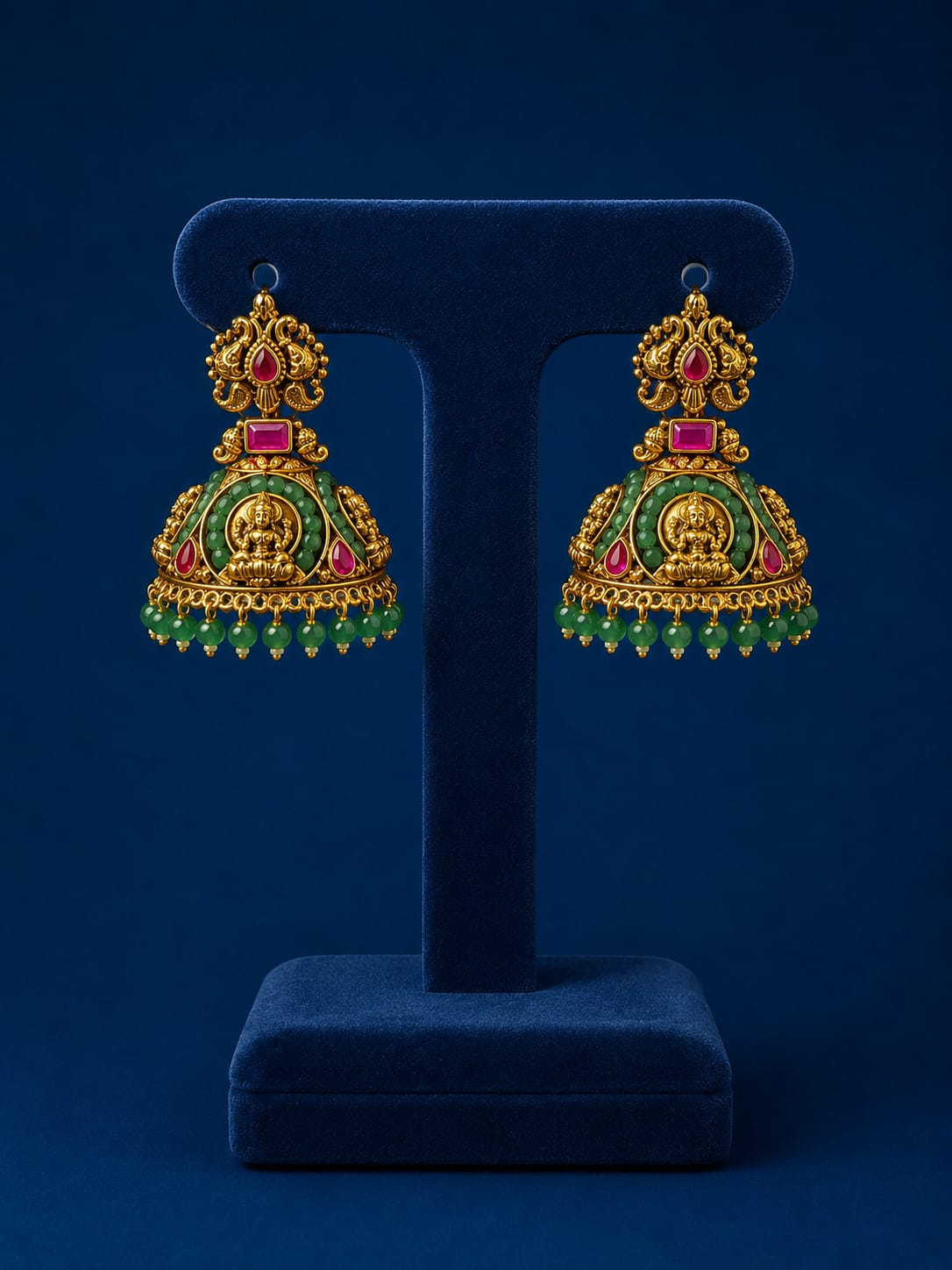 Premium Antique Matte Finish Lakshmi Motif Jhumka Earrings