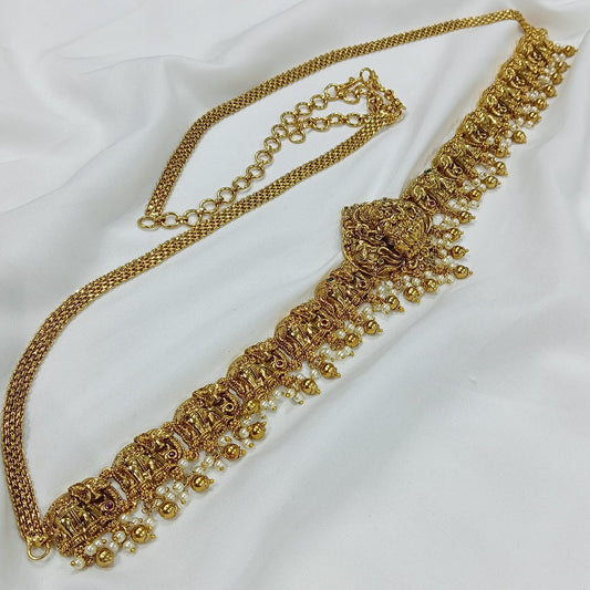 Premium Antique Matte Gajalakshmi Hipchain - Traditional Temple Jewelry Hipchain