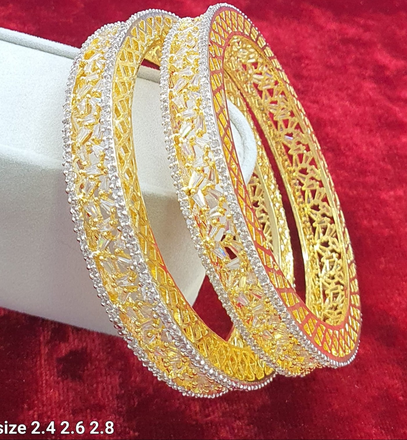 Premium Bridal American Diamond Gold Finish Bangles - Set Of 2