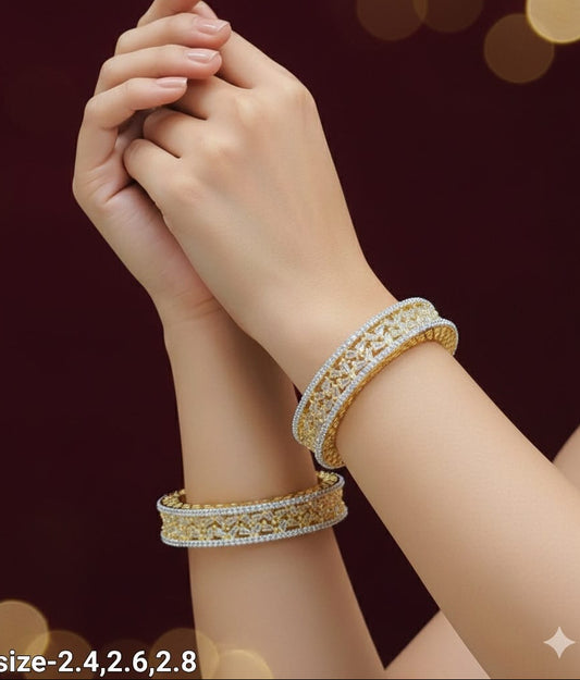 Premium Bridal American Diamond Gold Finish Bangles - Set Of 2
