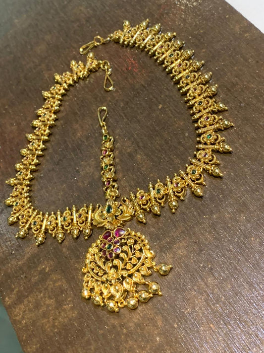 Premium Bridal Antique Finish Traditional Mathpati Tikkas- Temple jewelry