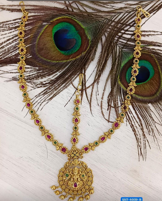 Premium Bridal Matte Antique Finish Mathpati Tikkas - Lakshmi Motif-Traditional Temple Jewelry