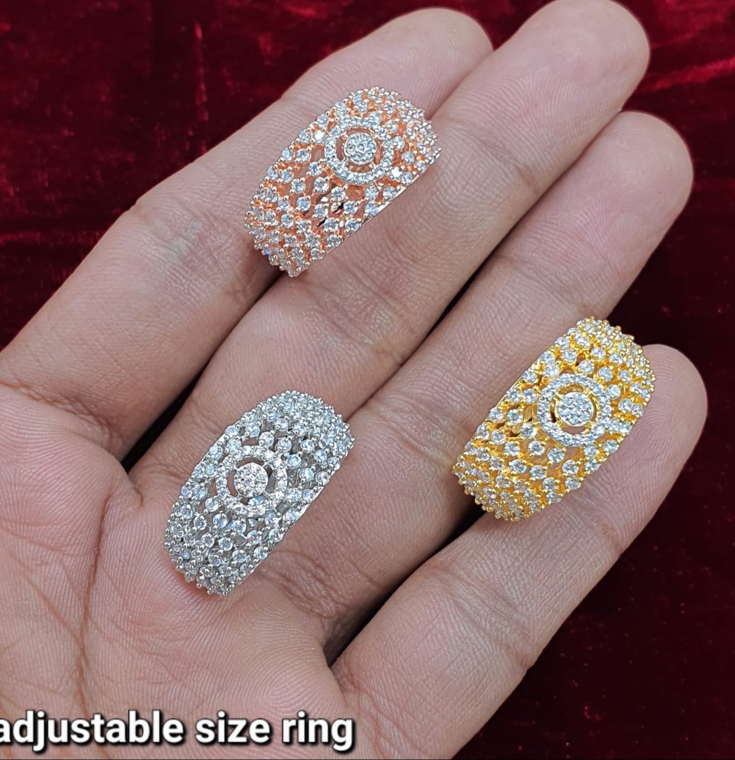 Premium CZ Stone Sparkling Adjustable Party Wear Ring - 1 Piece