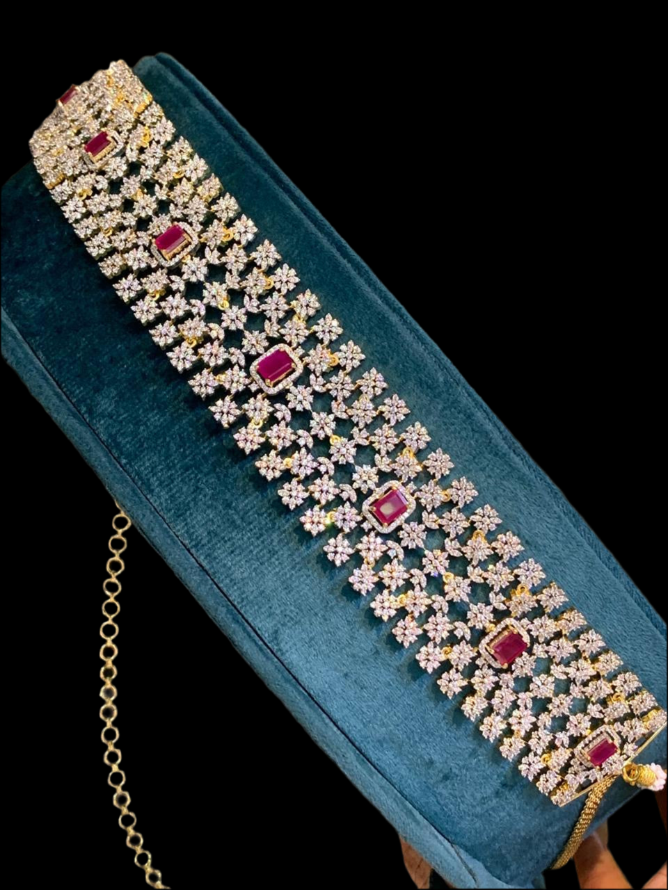 Premium Elegant GJ Polish Hipchain - White Cz Stone Hipbelt