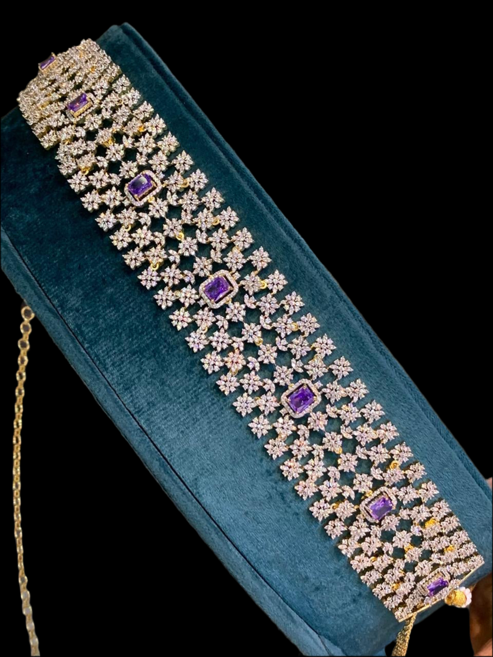 Premium Elegant GJ Polish Hipchain - White Cz Stone Hipbelt