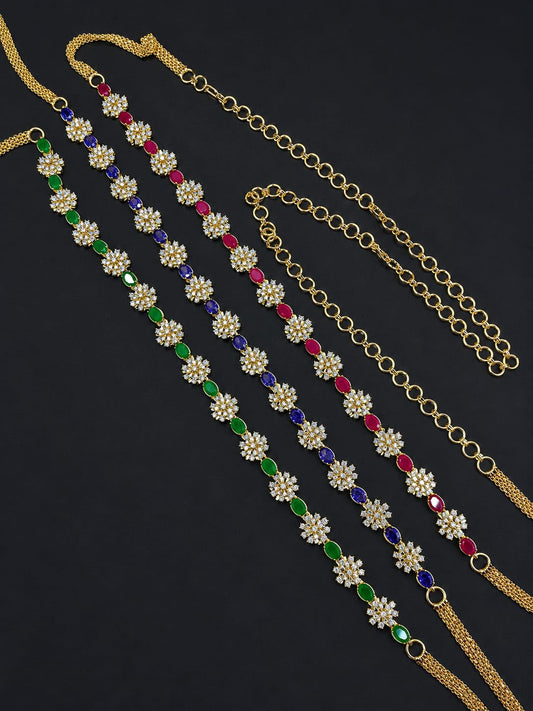 Premium Elegant GJ Polish Thin  Hipchain -  Cz Stone Hipbelt