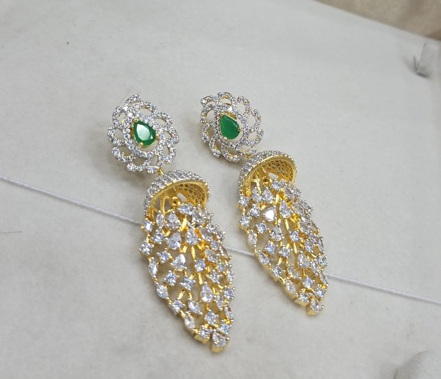 Premium GJ Polish White Stone Jhumkas Earrings