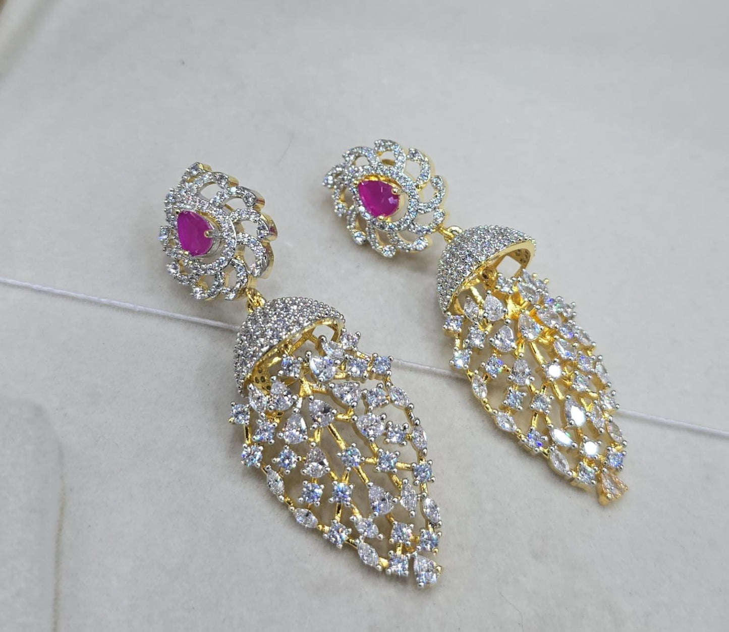 Premium GJ Polish White Stone Jhumkas Earrings