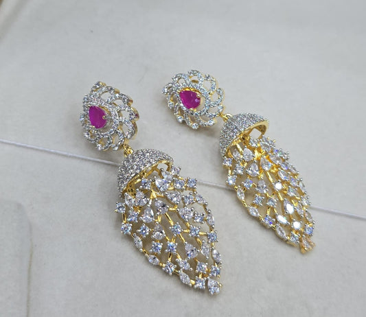 Premium GJ Polish White Stone Jhumkas Earrings