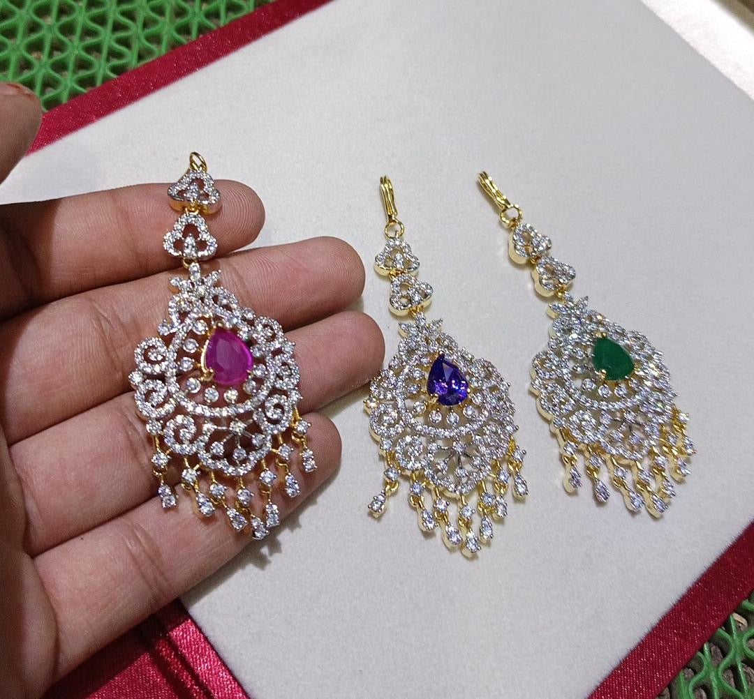 Premium GJ Polish White Stone Maang Tikkas- 1pc