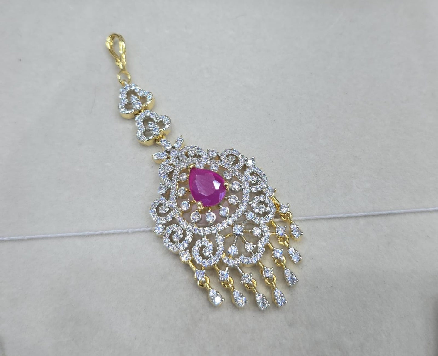 Premium GJ Polish White Stone Maang Tikkas- 1pc