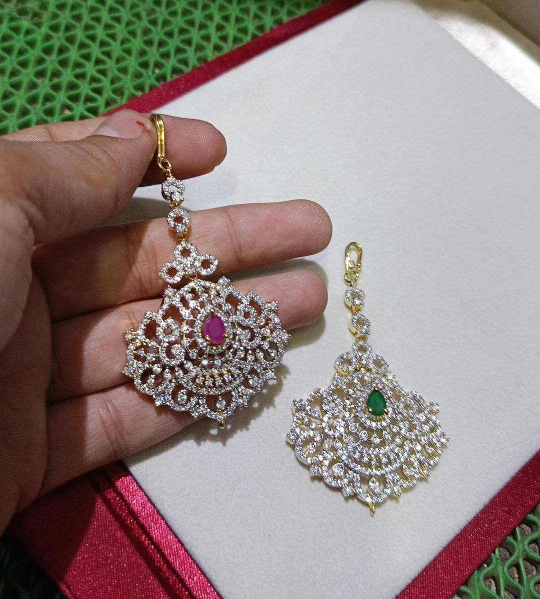 Premium GJ Polish l Cz Stone Maang Tikkas- 1pc