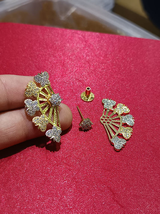 
Premium Gold Plated CZ Flower Ear Climber Stud Earrings - 1 Pair
