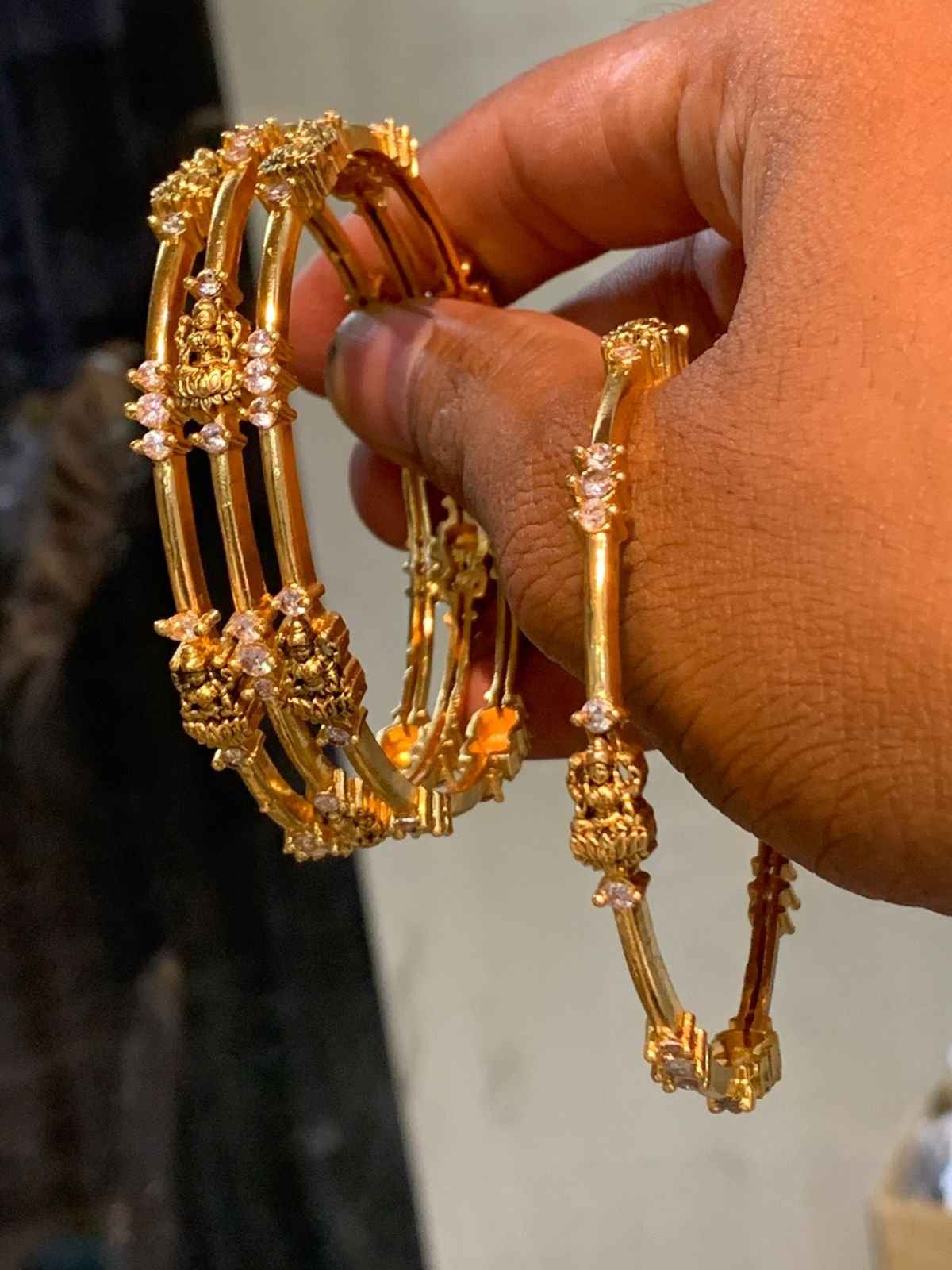 Premium Gold Polish lakshmi Thin Bangles - 4 Pieces