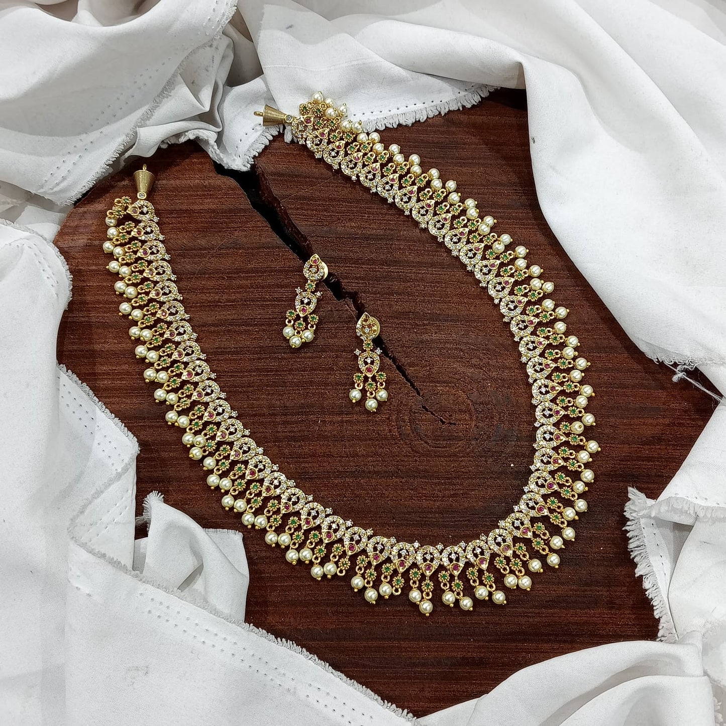 Premium Guttapushalu Matte Haram Necklace Set with Earrings
