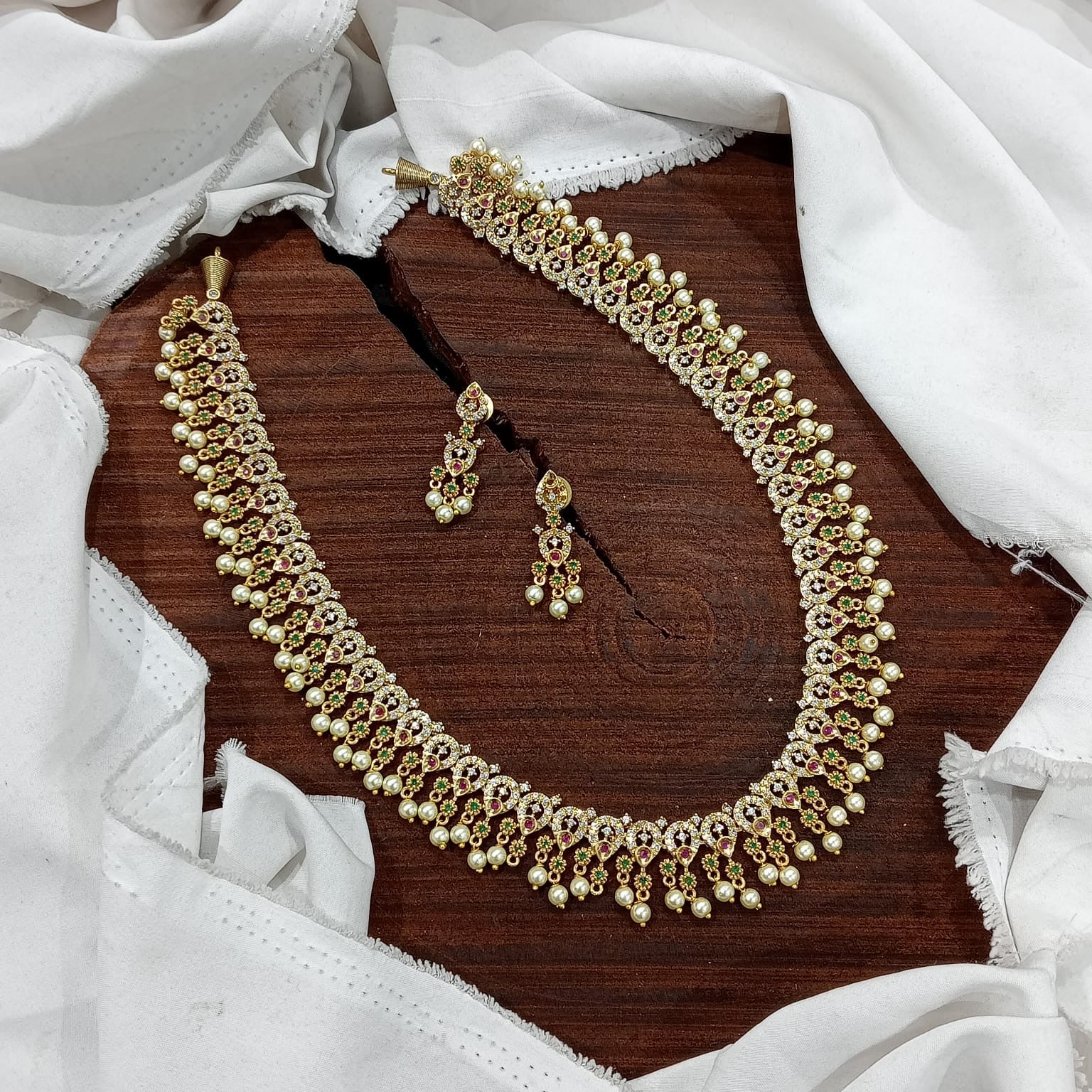 Premium Guttapushalu Matte Haram Necklace Set with Earrings