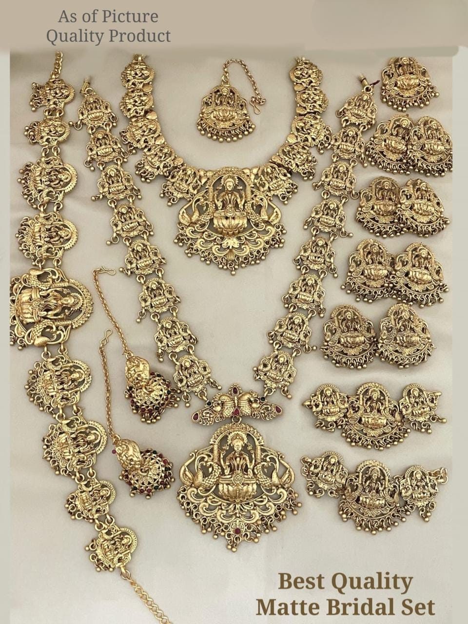 Premium Matte Finish Full Bridal Necklace Set with Earrings- Temple jewelry