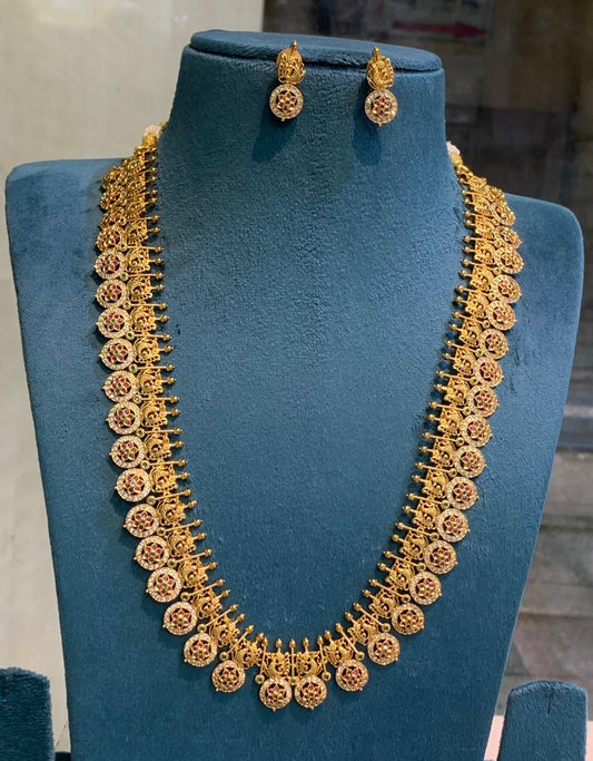 Premium Matte Finish Peacock Haram Necklace Set with Earrings