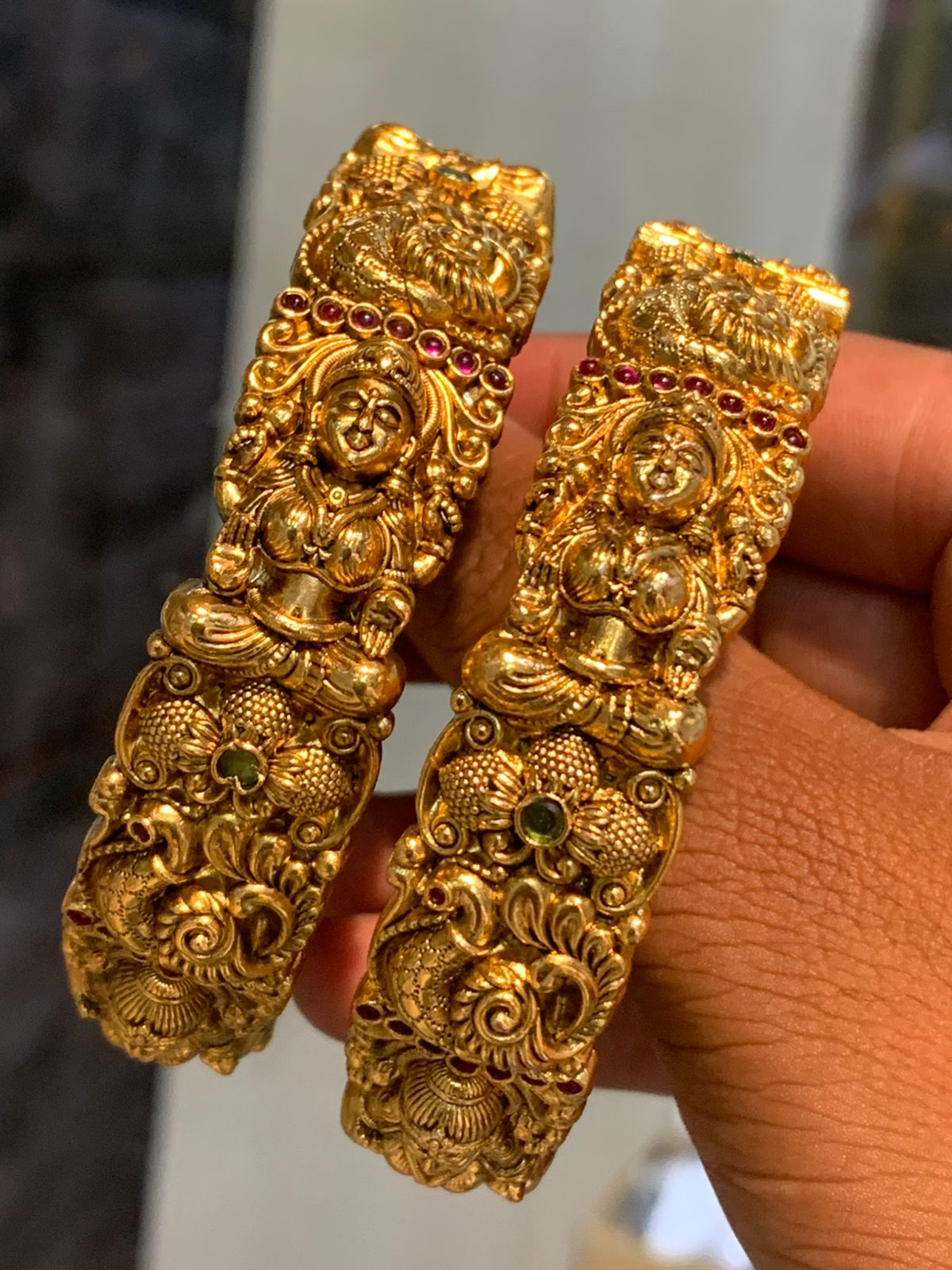 Premium Matte Finish Temple Jewelry Openable Kada Bangles -Set of 2 - Peacock Motif