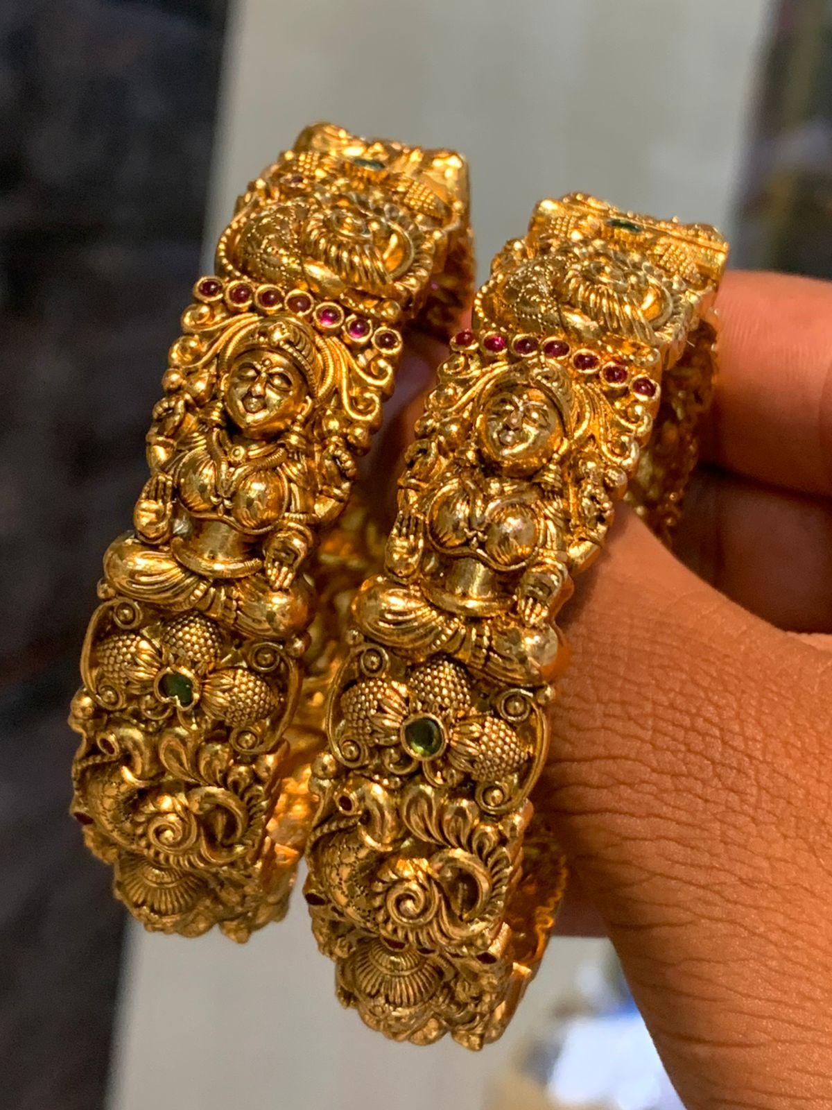 Premium Matte Finish Temple Jewelry Openable Kada Bangles -Set of 2 - Peacock Motif