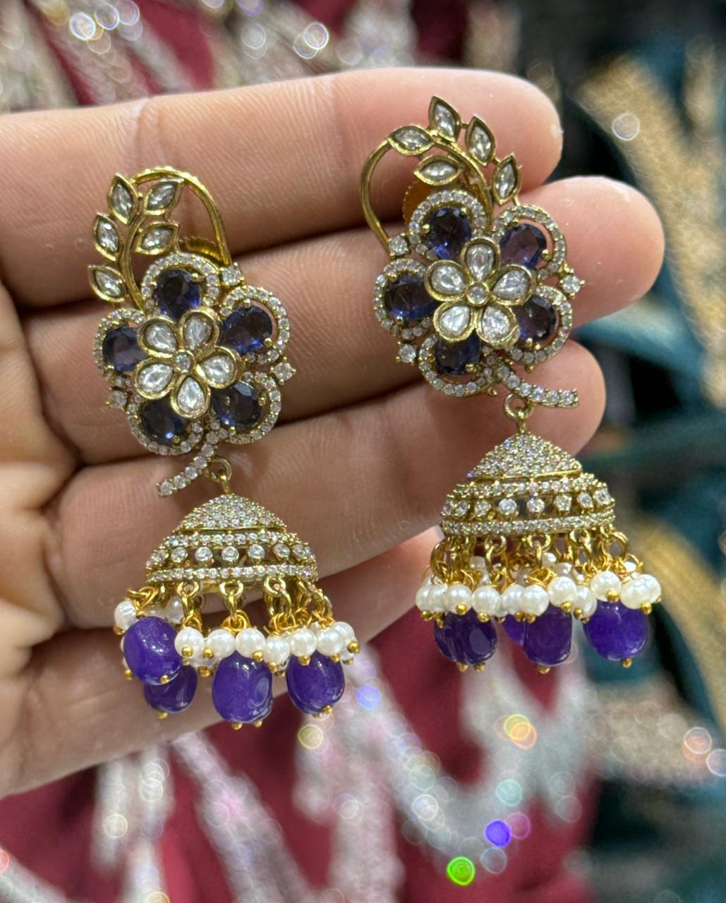 Premium Quality Victorian Finish Jhumka Earrings - Flower Motif