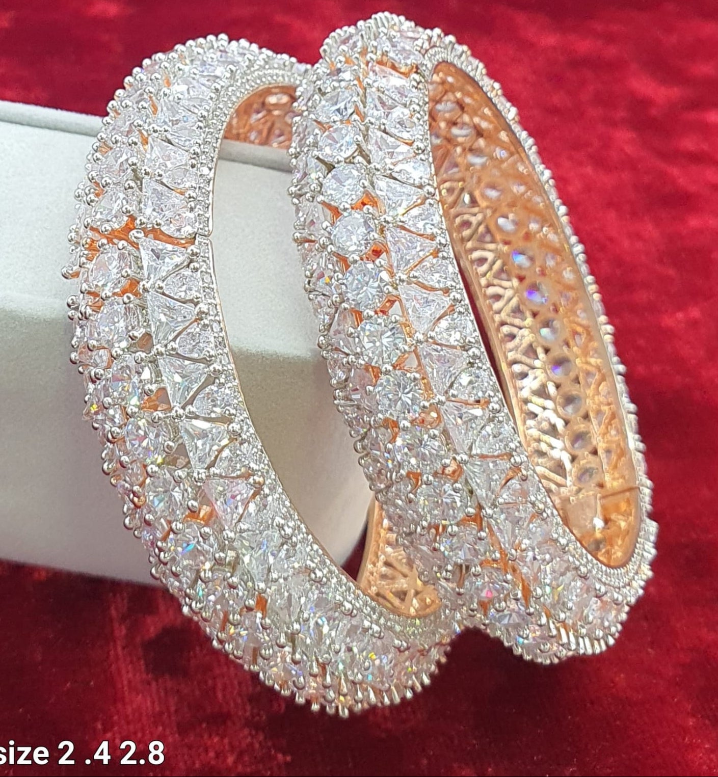 Premium Rosegold Finish CZ Stone Bridal Broad Bangles - Set Of 2