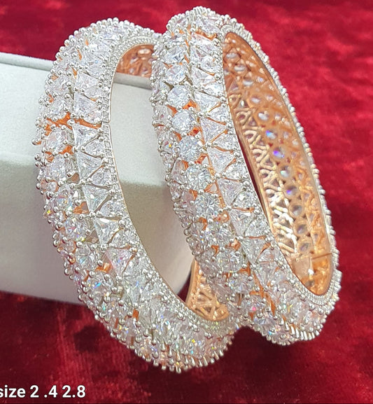 Premium Rosegold Finish CZ Stone Bridal Broad Bangles - Set Of 2