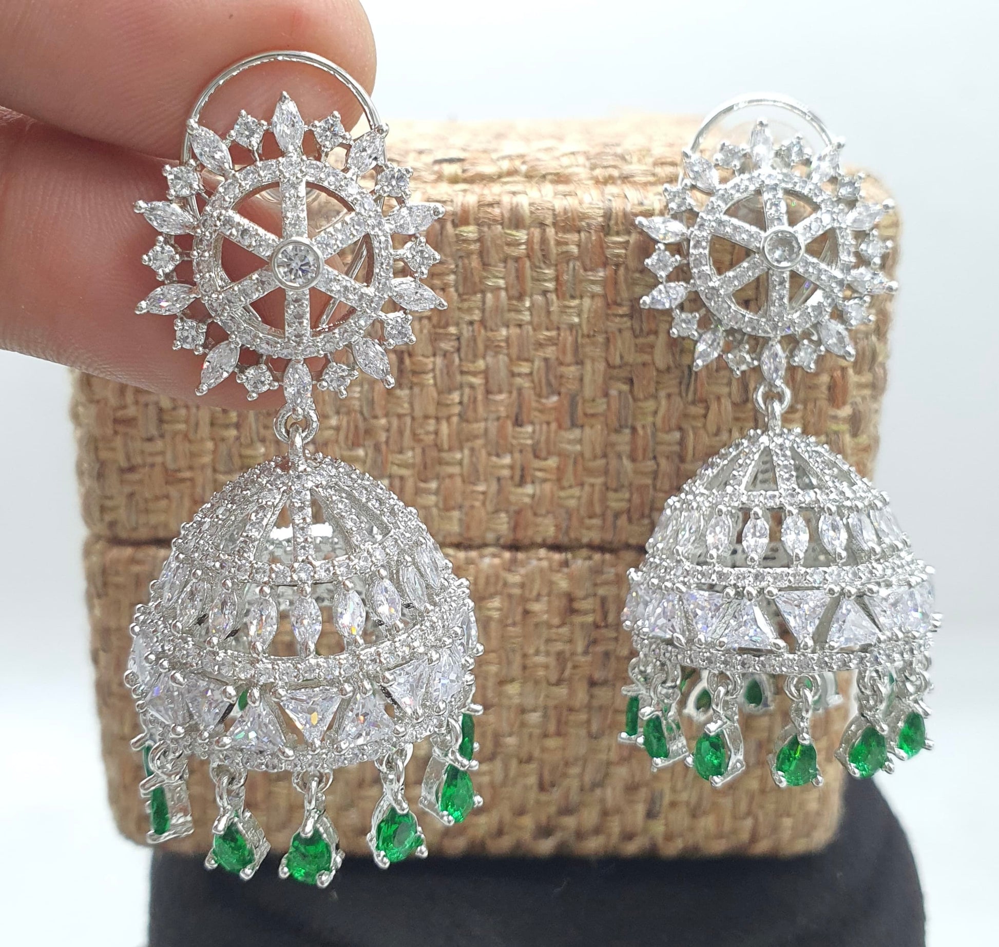 Premium Silver Polish CZ Stone Jhumkas Earrings