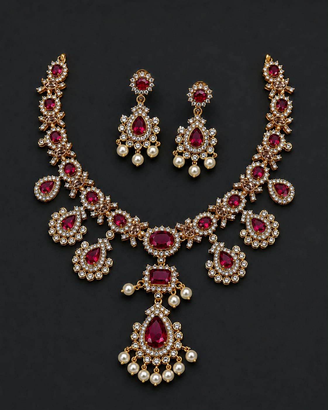 Premium Victorian Finish Necklace Set With Earrings