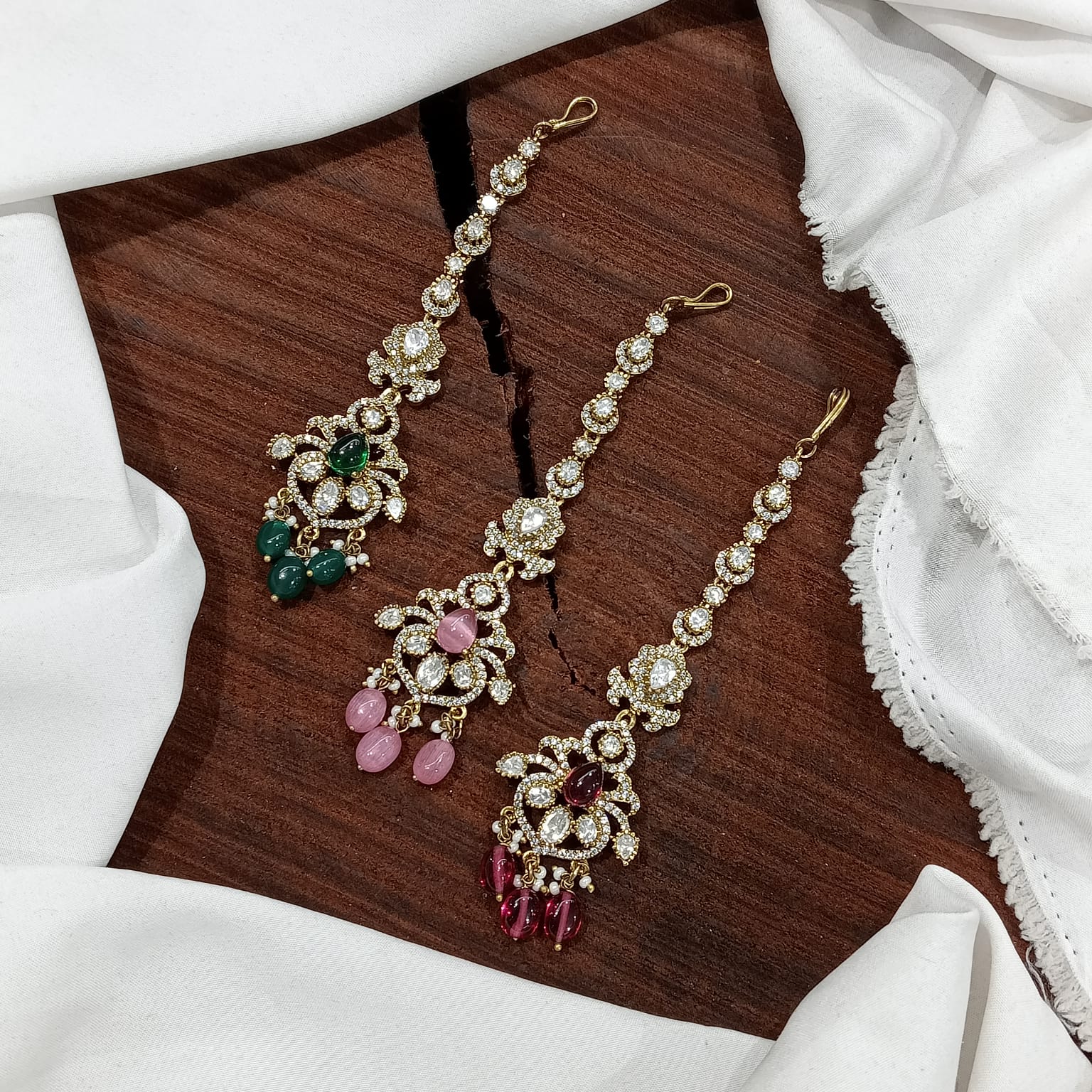 Premium Victorian Polish CZ Stone Maang Tikkas