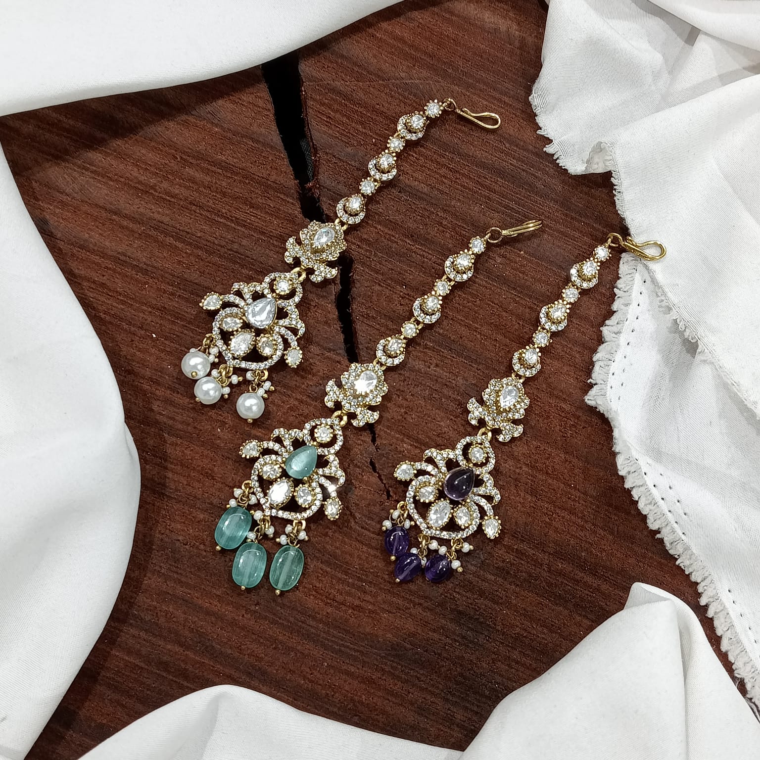 Premium Victorian Polish CZ Stone Maang Tikkas