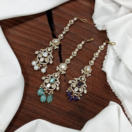 Premium Victorian Polish CZ Stone Maang Tikkas
