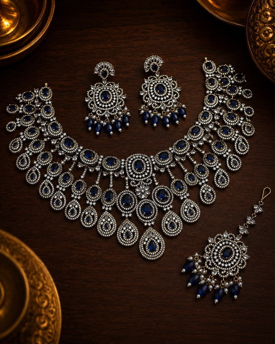 Royal Statement Necklace With Pearl Drop Earrings & Tikka - Premium Quality
