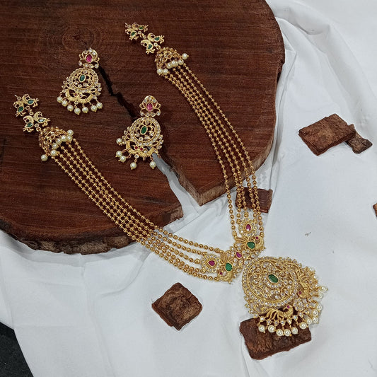 Simple, Yet Classic -Premium Layered Antique Haram Necklace Set with Earrings