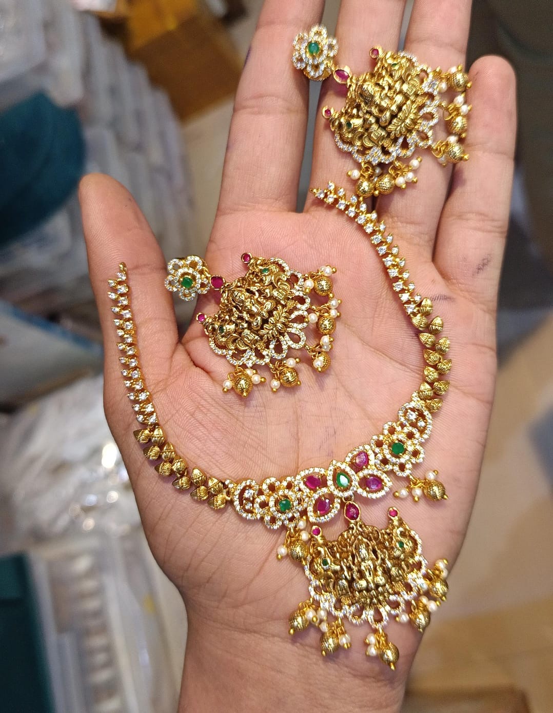 Simple, Yet Classic Temple Jewelry Necklace Set with Earrings