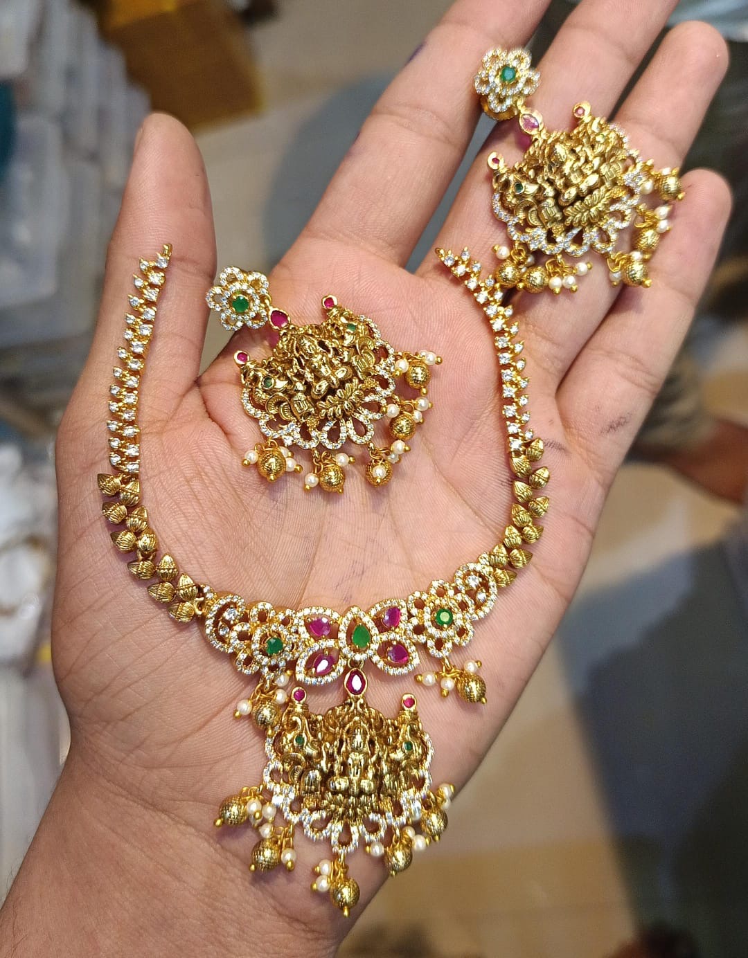 Simple, Yet Classic Temple Jewelry Necklace Set with Earrings