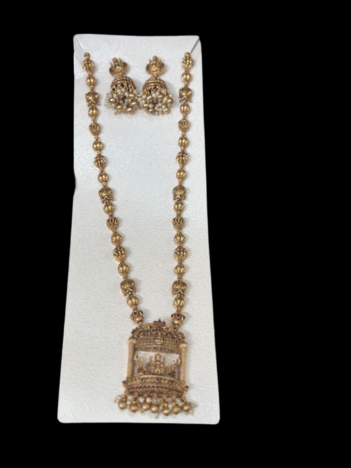 Simply Classic Matte Haram - Temple Jewelry Long Necklace Set with Earrings