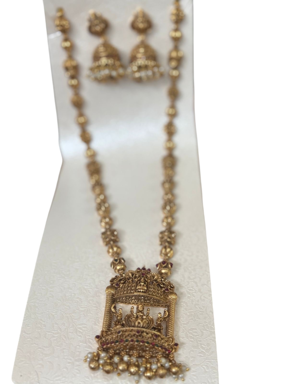 Simply Classic Matte Haram - Temple Jewelry Long Necklace Set with Earrings