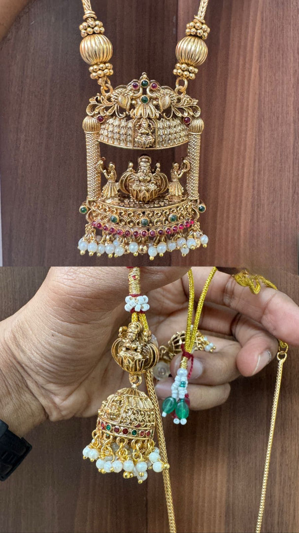 Simply Classic Matte Haram - Temple Jewelry Long Necklace Set with Earrings