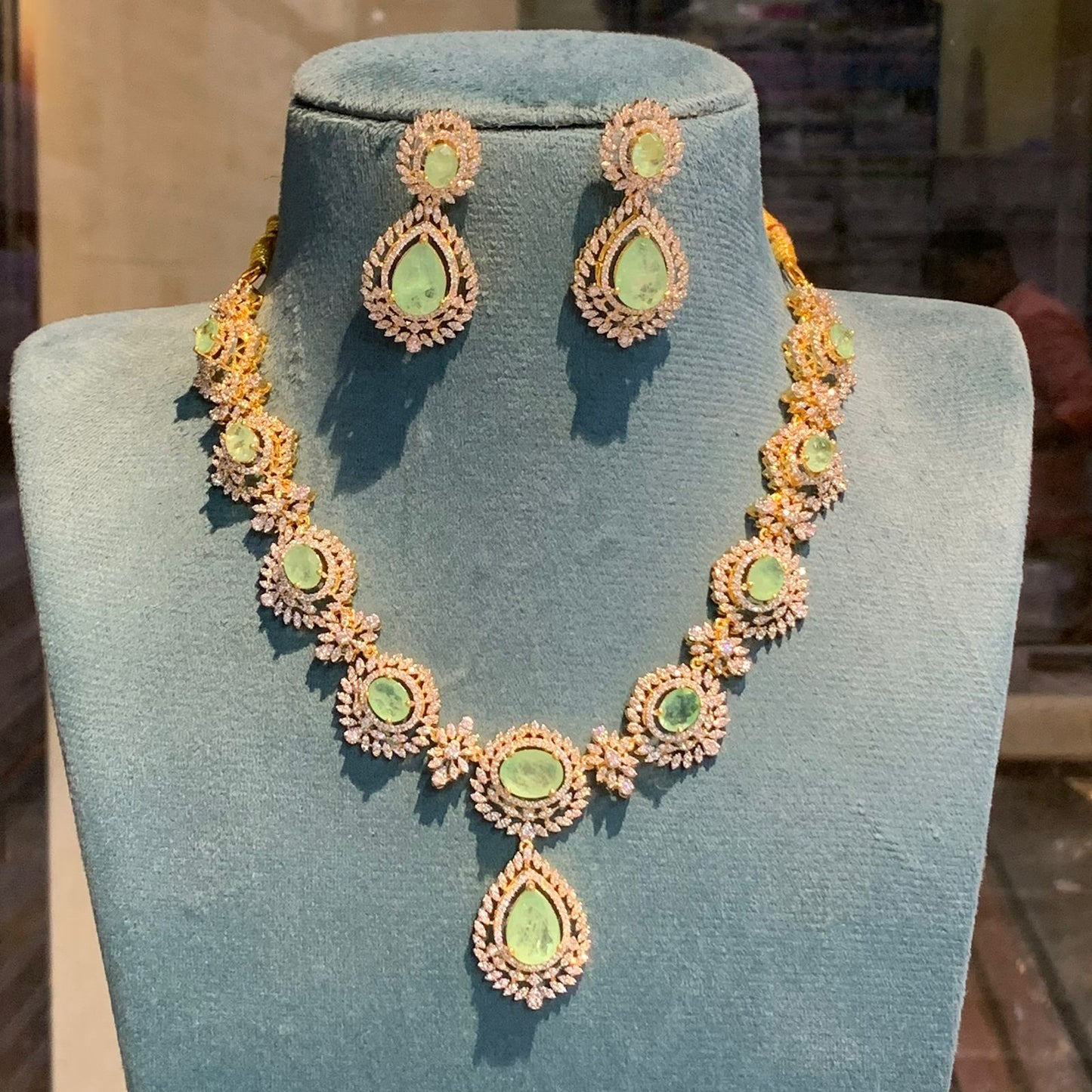 Sparkiling CZ Stone GJ Polish Necklace Set With Earrings - Premium Quality