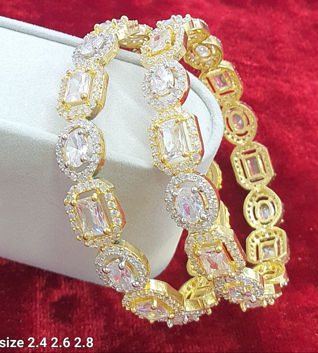 Sparkling Bridal American Diamond Stone Bangles -Set Of 2 - SIlver & Gold Finish