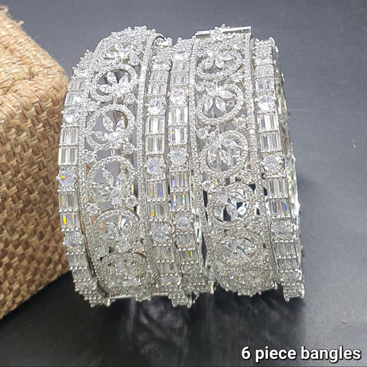 Sparkling Floral CZ Stone Partywear Bangle Set – Premium Quality - 6 Bangles